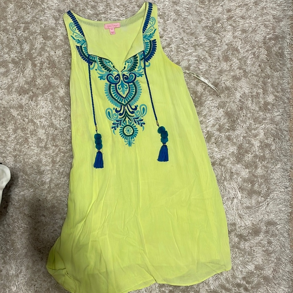 Lilly Pulitzer neon green/yellow and blue wing dress